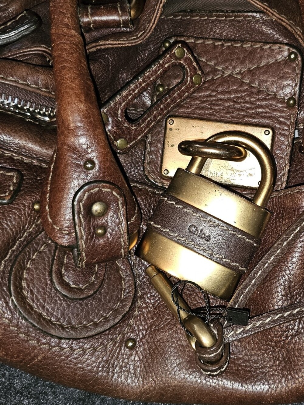 Chloé Cherry 🍒Oxblood 2006 Paddington Leather Satchel Lock Key Brass - Picture 7 of 16